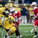 Michigan sophomore Will Meter looks  to get around an Ohio State defender in the game at Michigan Stadium on Saturday, April 13. AnnArbor.com I Daniel Brenner